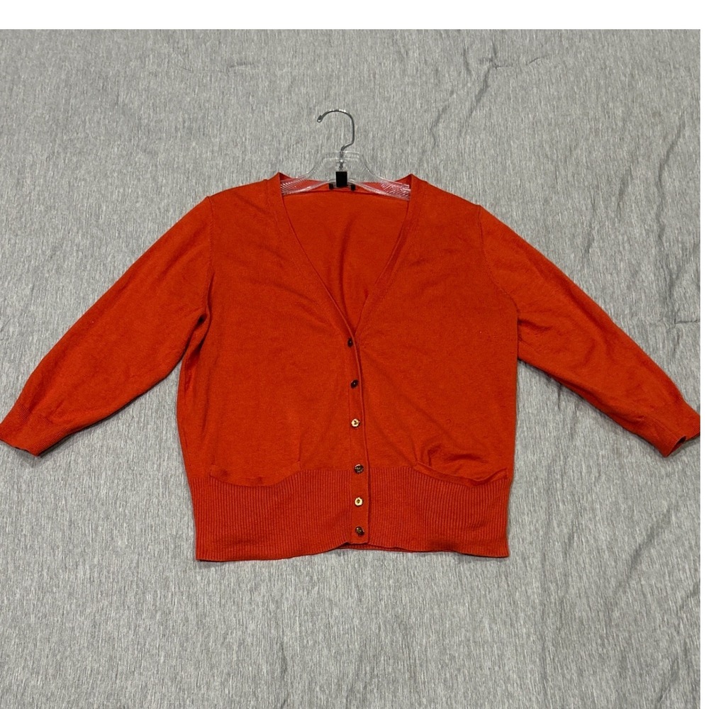 Ann Taylor Orange Cardigan Sweater V-Neck‎ Button Front Size L